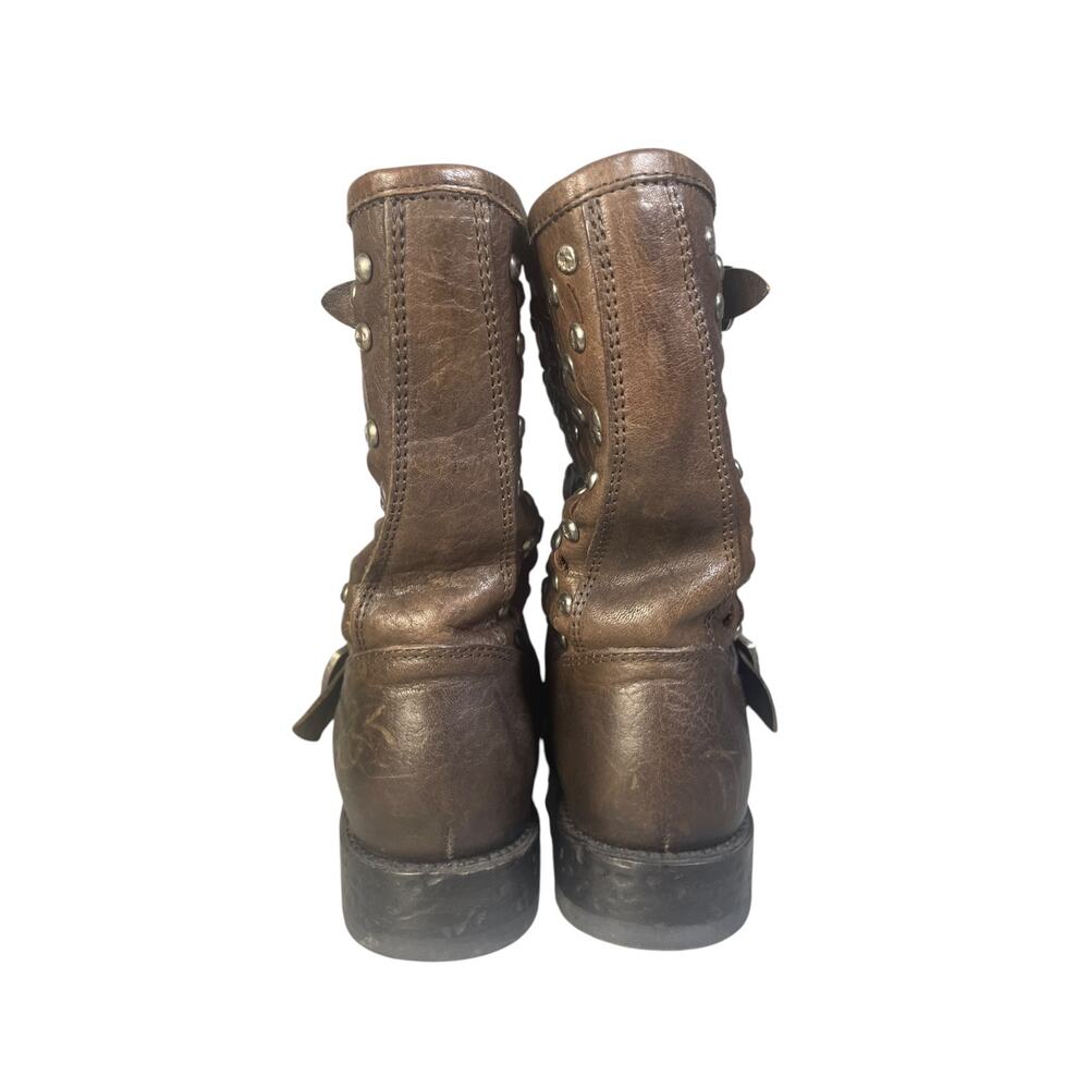 Frye Women’s 6.5B Jenna Cut Stud Short Distressed Brown Leather Moto Boots - Picture 5 of 9